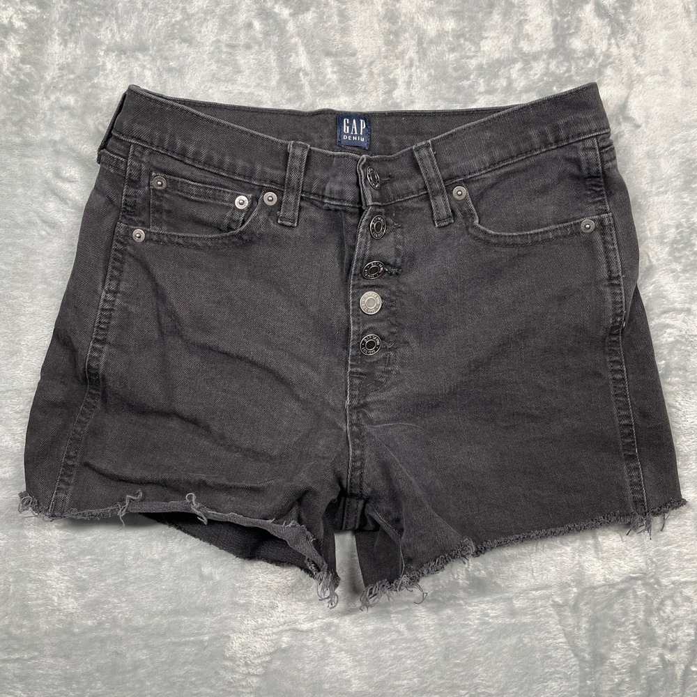 Gap Denim Shorts Womens 4/27R Black High Rise Button‎ Fly Raw Hem